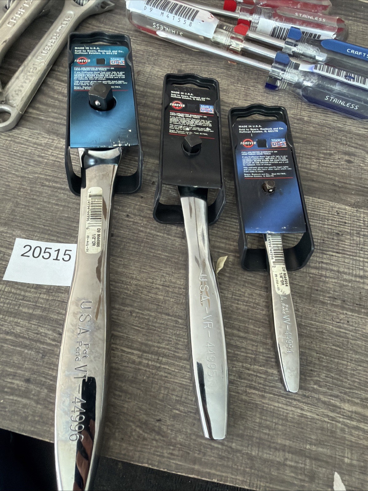 Rare 3pc Sears Craftsman USA Thin Profile Ratchet Set Nos 1/2” 3/8” 1/4” 44992