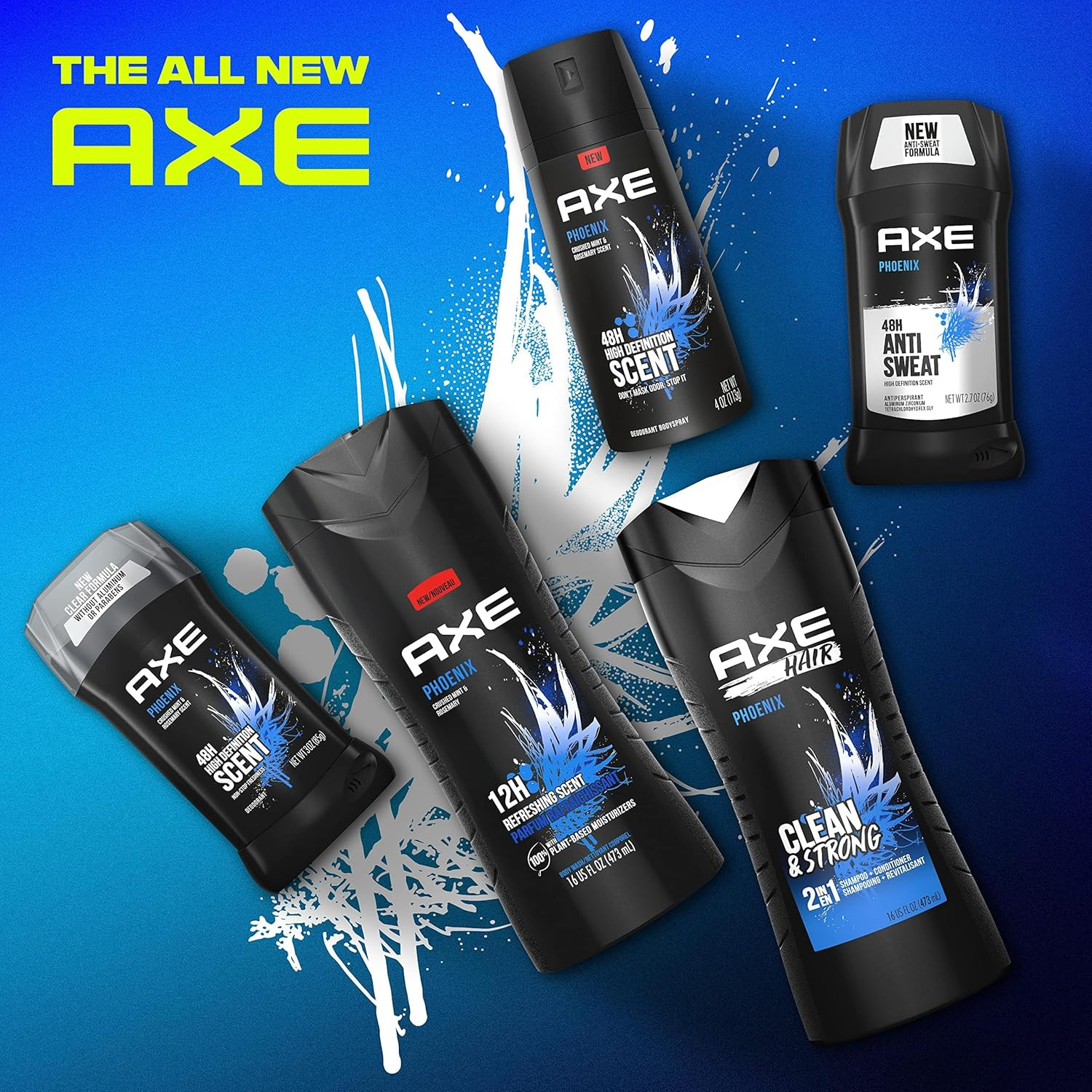 AXE Crushed Mint & Rosemary Body Wash Phoenix 4 Count 12H Refreshing Scent Men’S