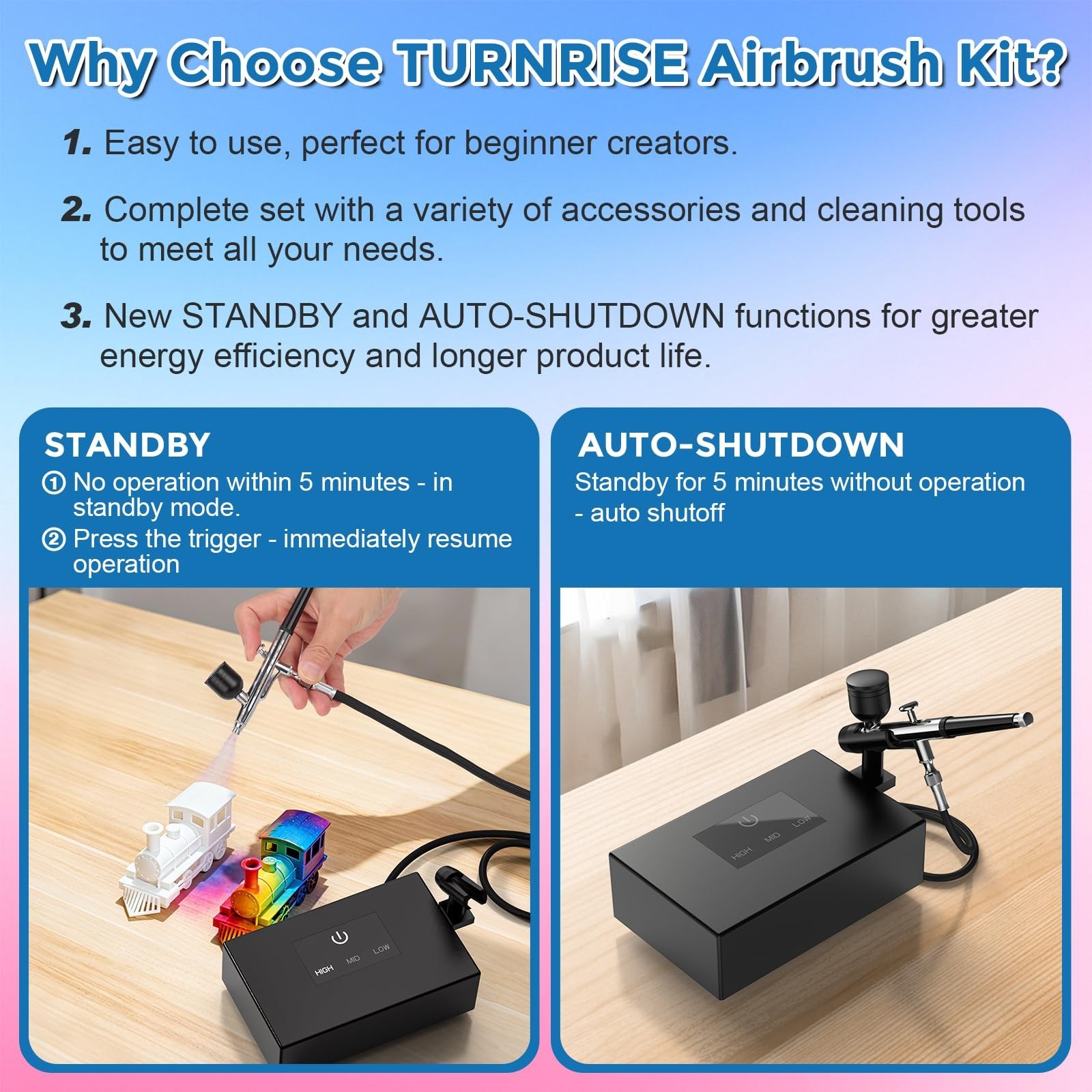 TURNRISE Airbrush Kit with Air Compressor: 50 PSI High Pressure Air Brush Kit…