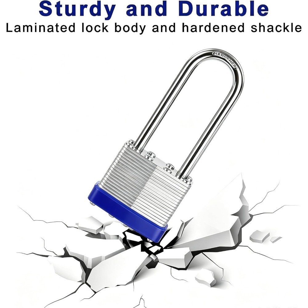 2PCS Heavy Duty Padlock Keyed Alike, 2-3/8″ Extra Long Shackle, 40MM 1-9/16″