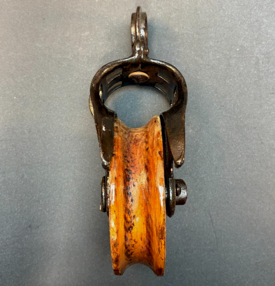 Vintage Wooden Block and Tackle OK Wood Pulley Cast Iron Stamped