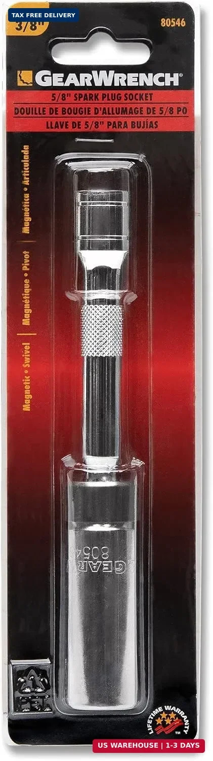 GEARWRENCH 3/8″ Drive 6 Pt. 5/8″ x 6″ Magnetic Swivel Spark Plug Socket – 80546