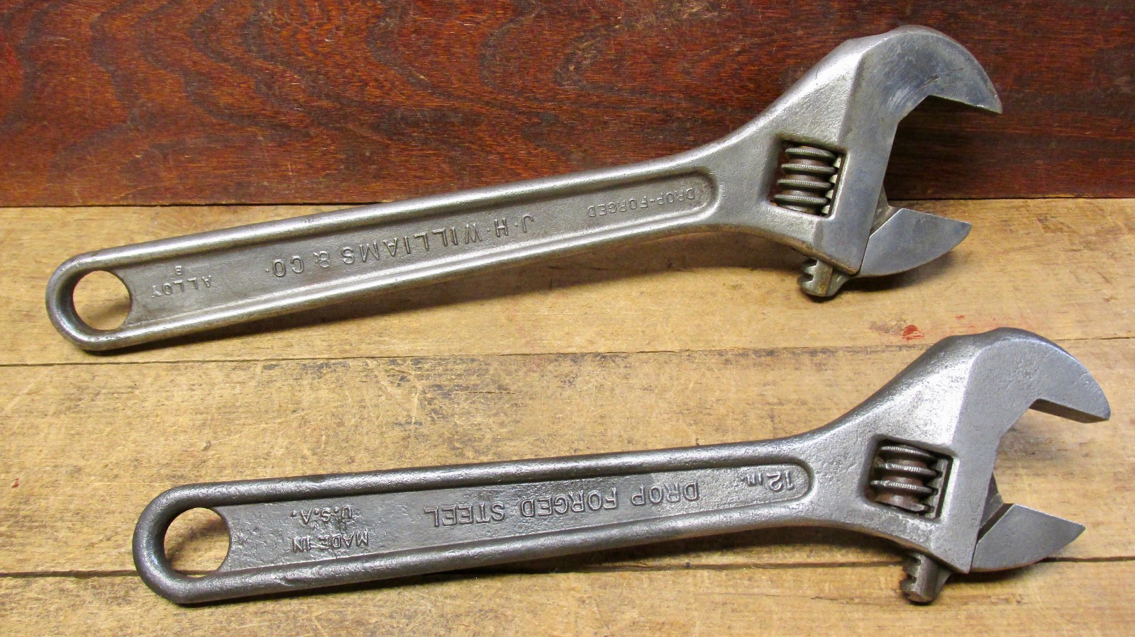 VINTAGE WRENCHES: WILLIAMS 15″-12-10-8-6, CRESCENT, DUNLAP, DANIELSON TOOL LOT