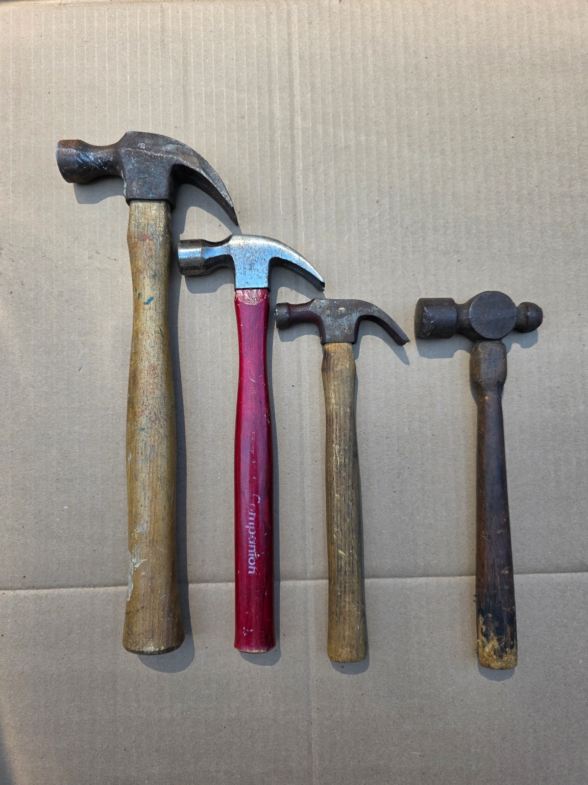 Vintage Lot of 4 Wood Handle Hammers Curved Claw Ball Peen Sears Companion USA