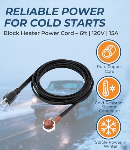 Block Heater Cord 120V 16AWG 6ft | Engine Block Heater Power Cord Replacement