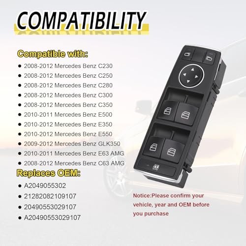 Driver Master Power Window Switch for 2008-2012 Mercedes-Benz C300 | Fits for