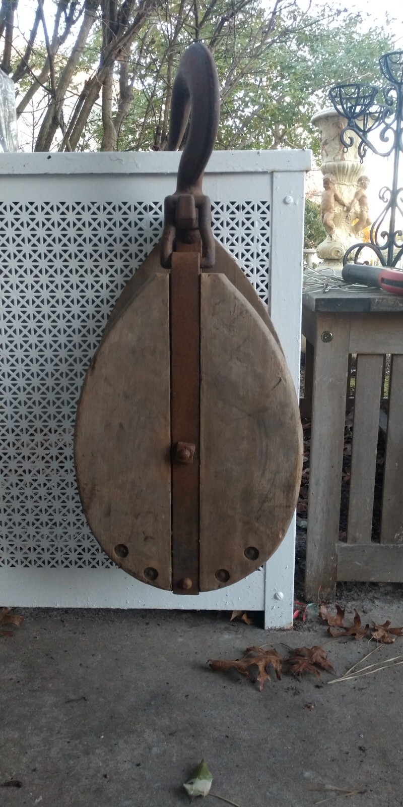 Vintage Block And Tackle Snatch Farm Marine Rope Pulley 28” 30 lbs Decor Only