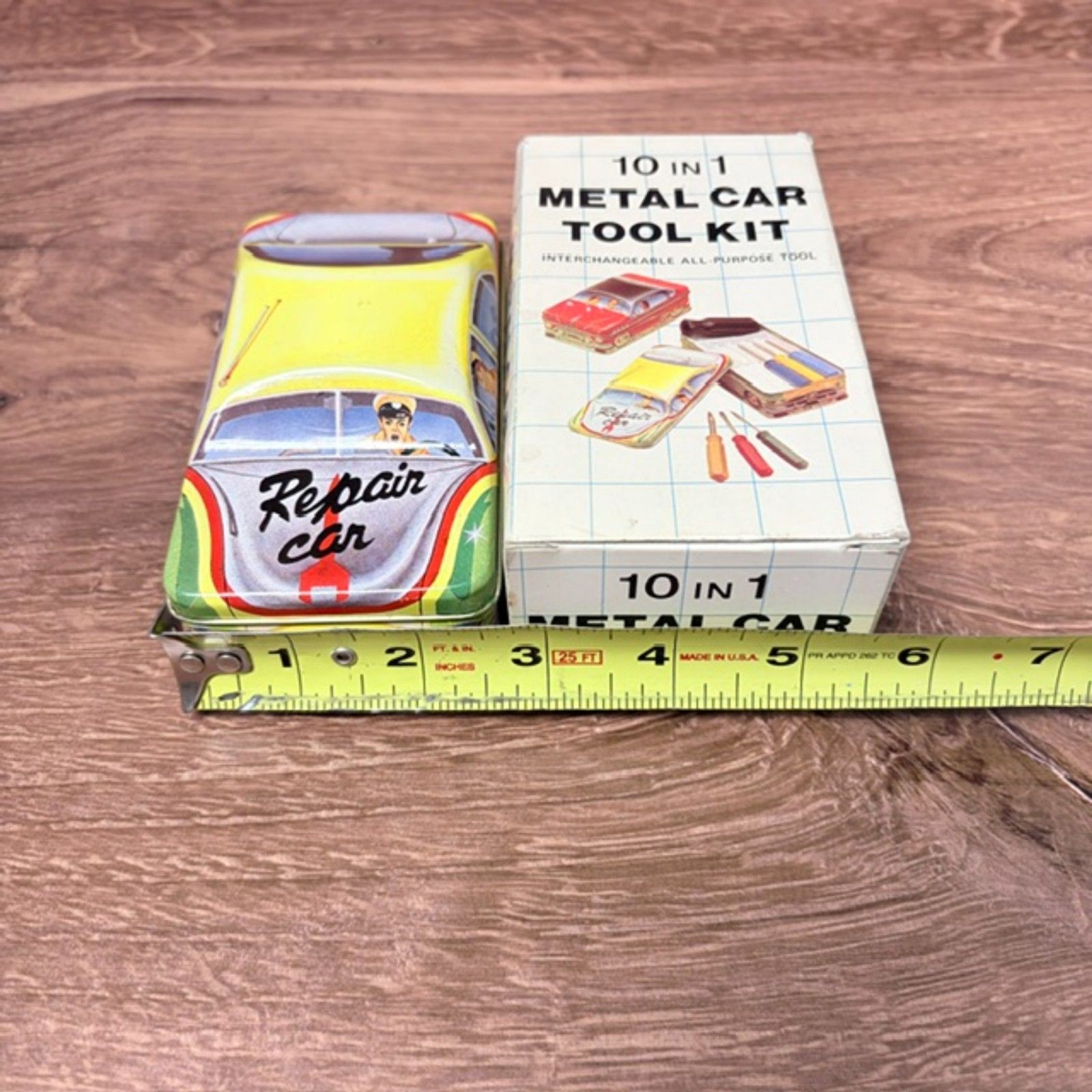 Vintage 10 in 1 Metal Car Tool Kit Hong Kong Tin Box Missing 1 Driver AS IS
