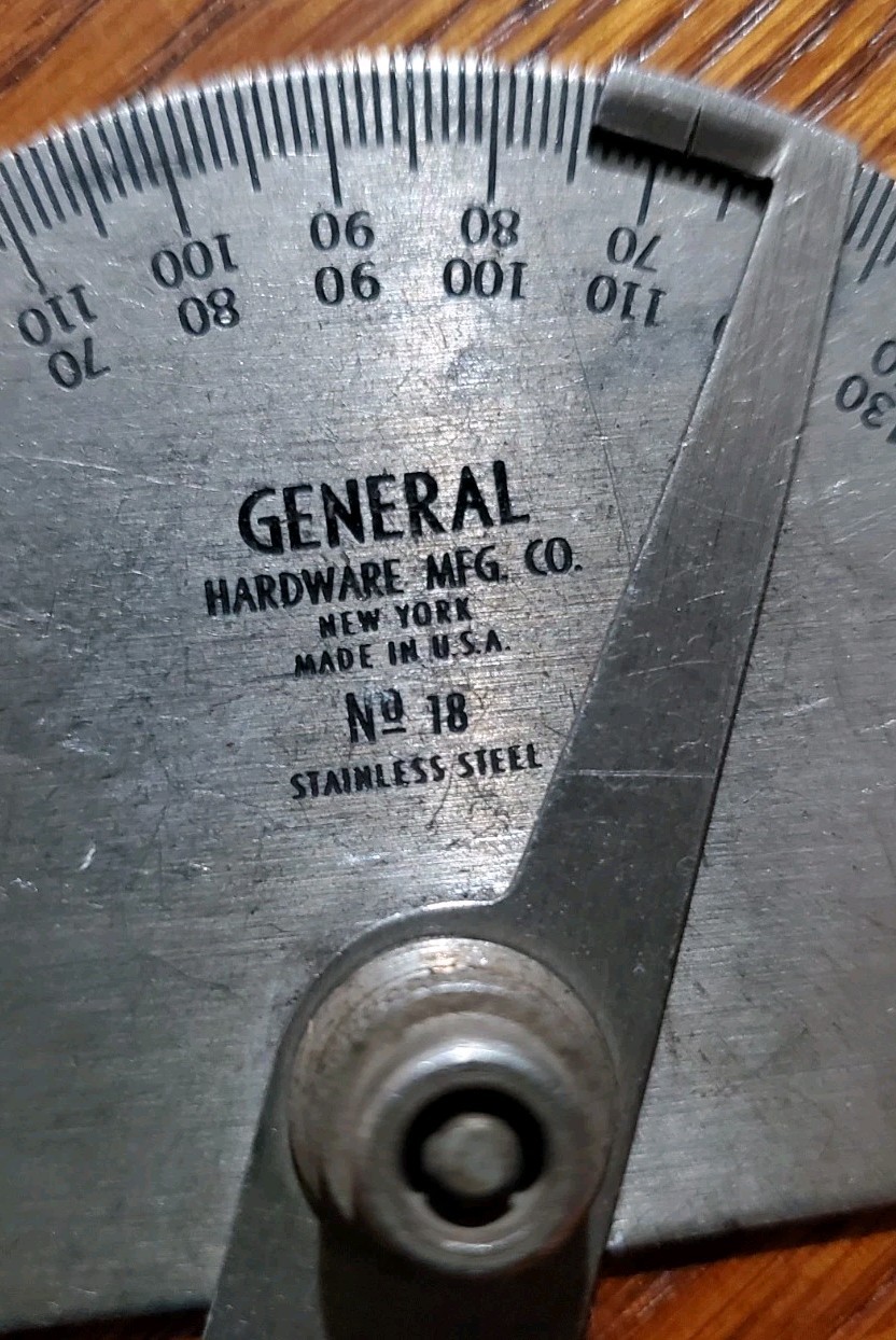 Vintage HELIOS No 18 Stainless Steel Protractor 0-180 GENERAL HARDWARE MFG CO.