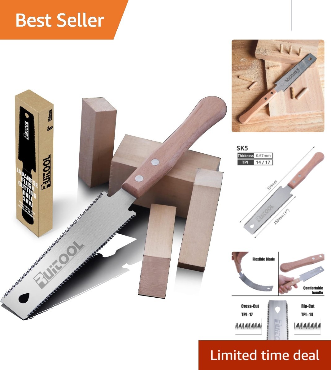 Japanese 6-Inch Ryoba Hand Saw – Double Edge, SK5 Steel, Perfect for Woodworking