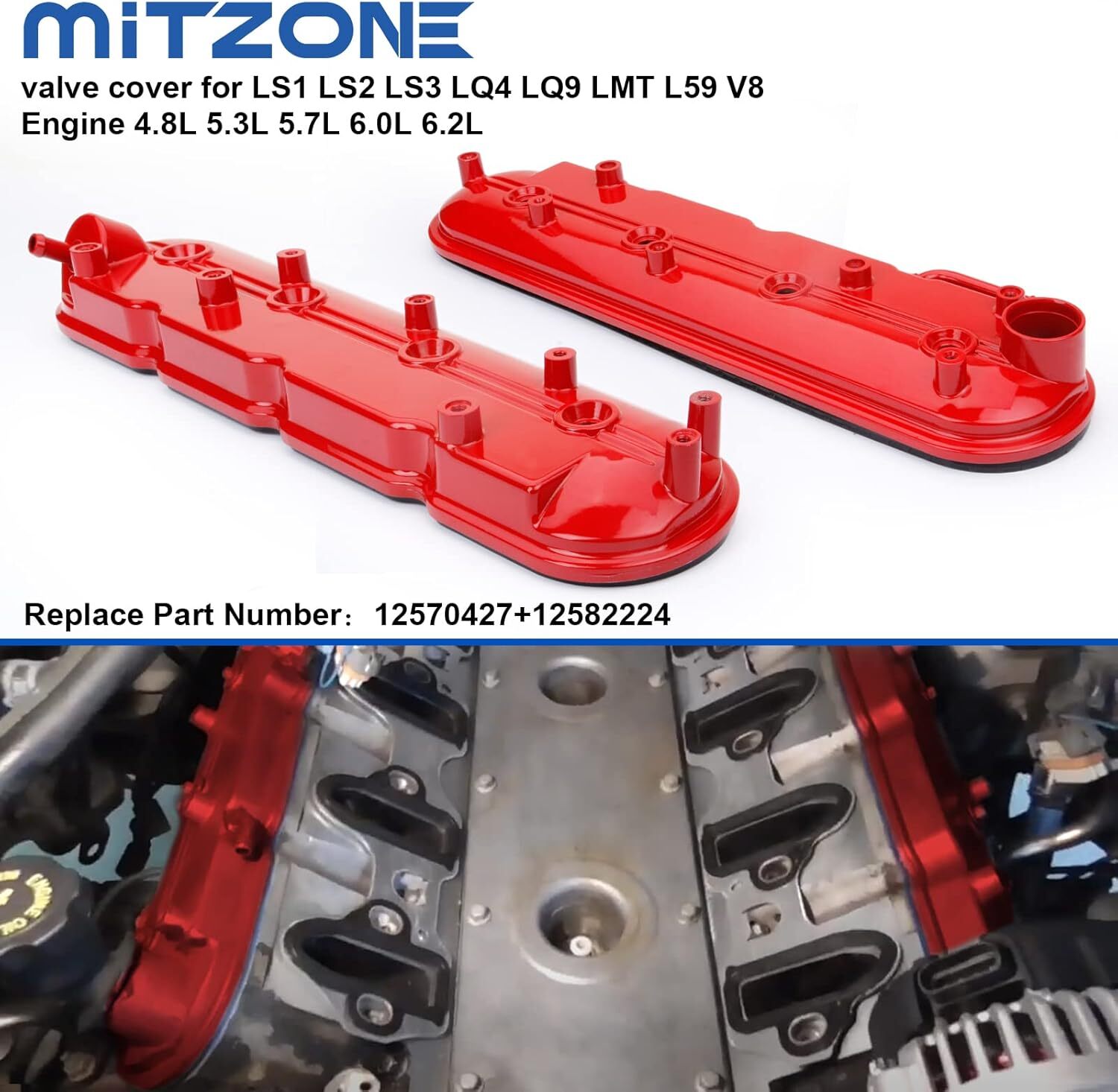 Red Valve Covers For Chevy Gmc Ls Engine 4.8L 5.3L 5.7L 6.0L 6.2L V8