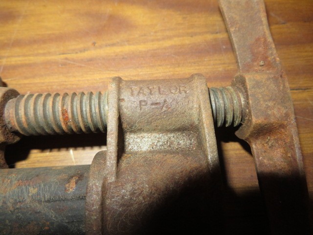 2 Vtg J L Taylor Bar/Pipe? Clamps Steel & Cast Iron Working Crank Mechanism 19″