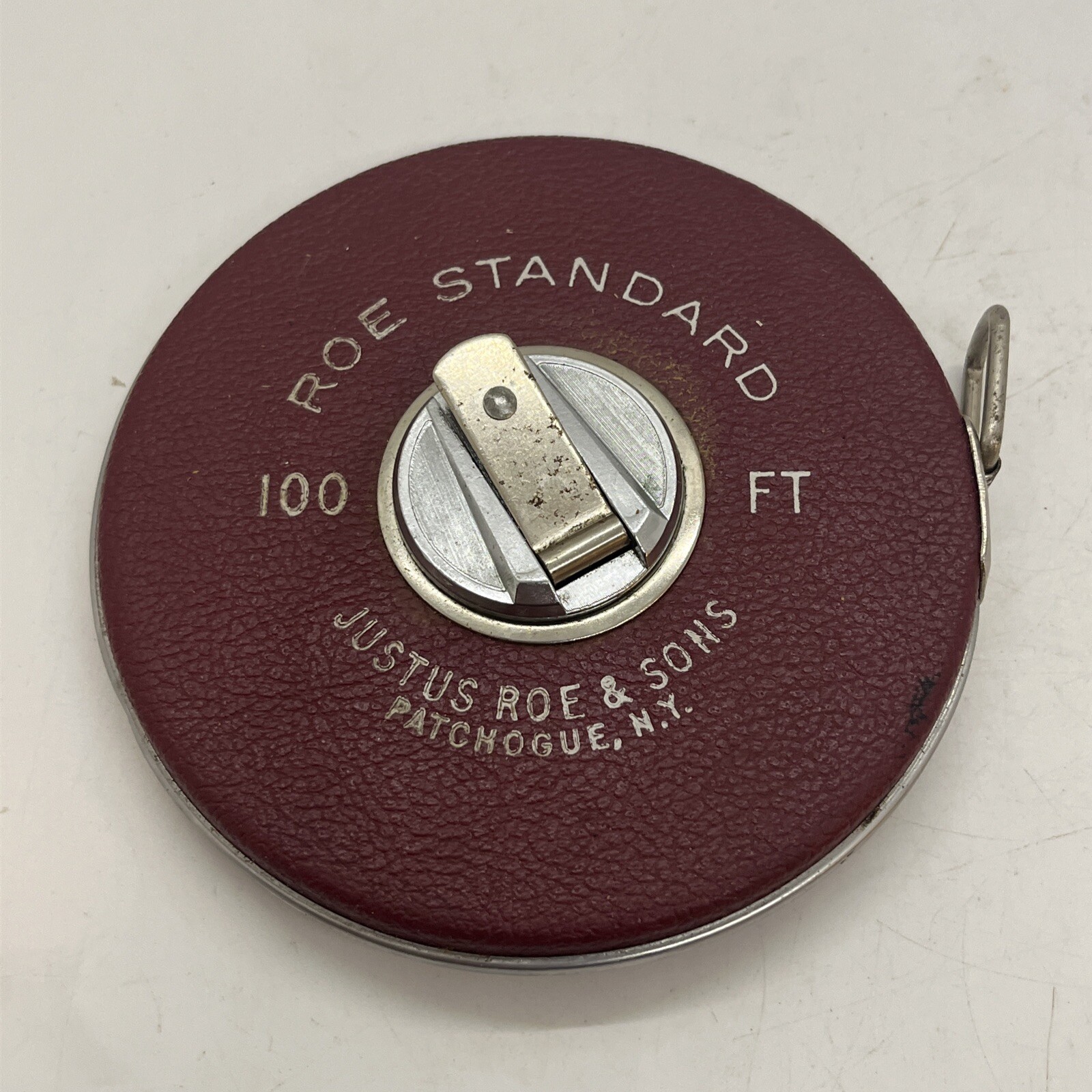 Vintage Justus Roe & Sons 100′ FT Roe Standard Red Hand Wind Tape Measure (USA)