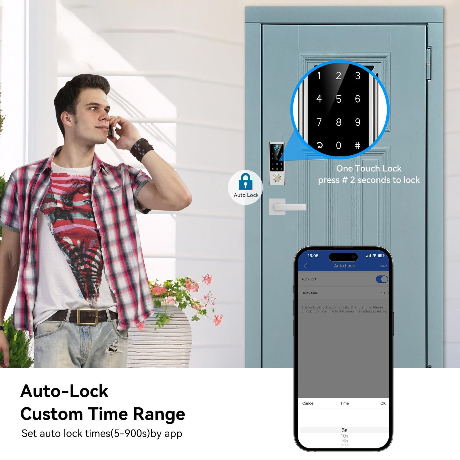 BEBASIA Smart Fingerprint Door Lock with Handle Set, Full App Satin Nickel
