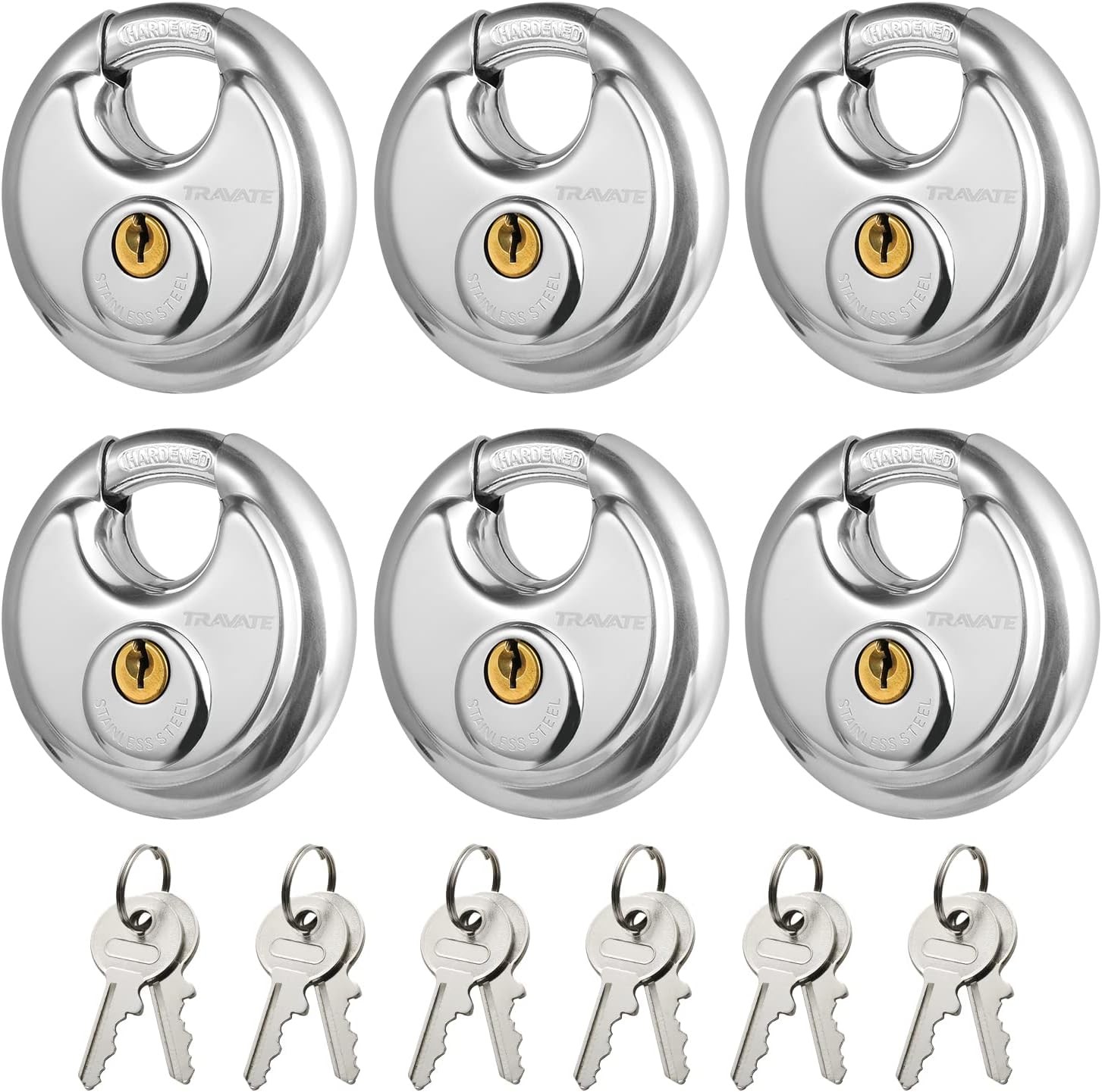 Keyed Alike Disc Padlock, 6PCS Stainless Steel Discus Lock with 2-3/4 in. Wide,