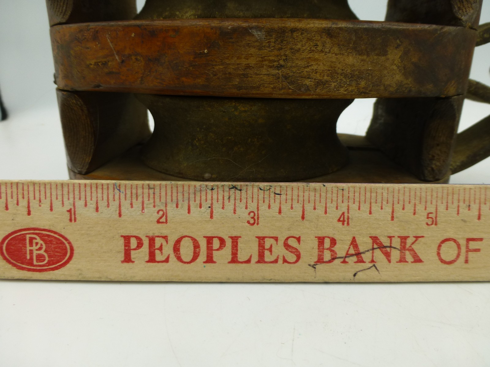 Boston & Lockport Block Co Large Double Pulley w/ Cast Hook, Tag in Place