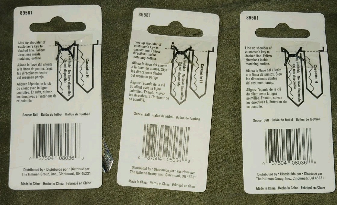 Lot Of 3 HILLMAN Universal Key Blanks ~ 3D Soccer Ball ~ Home & Office ~ SC1 68