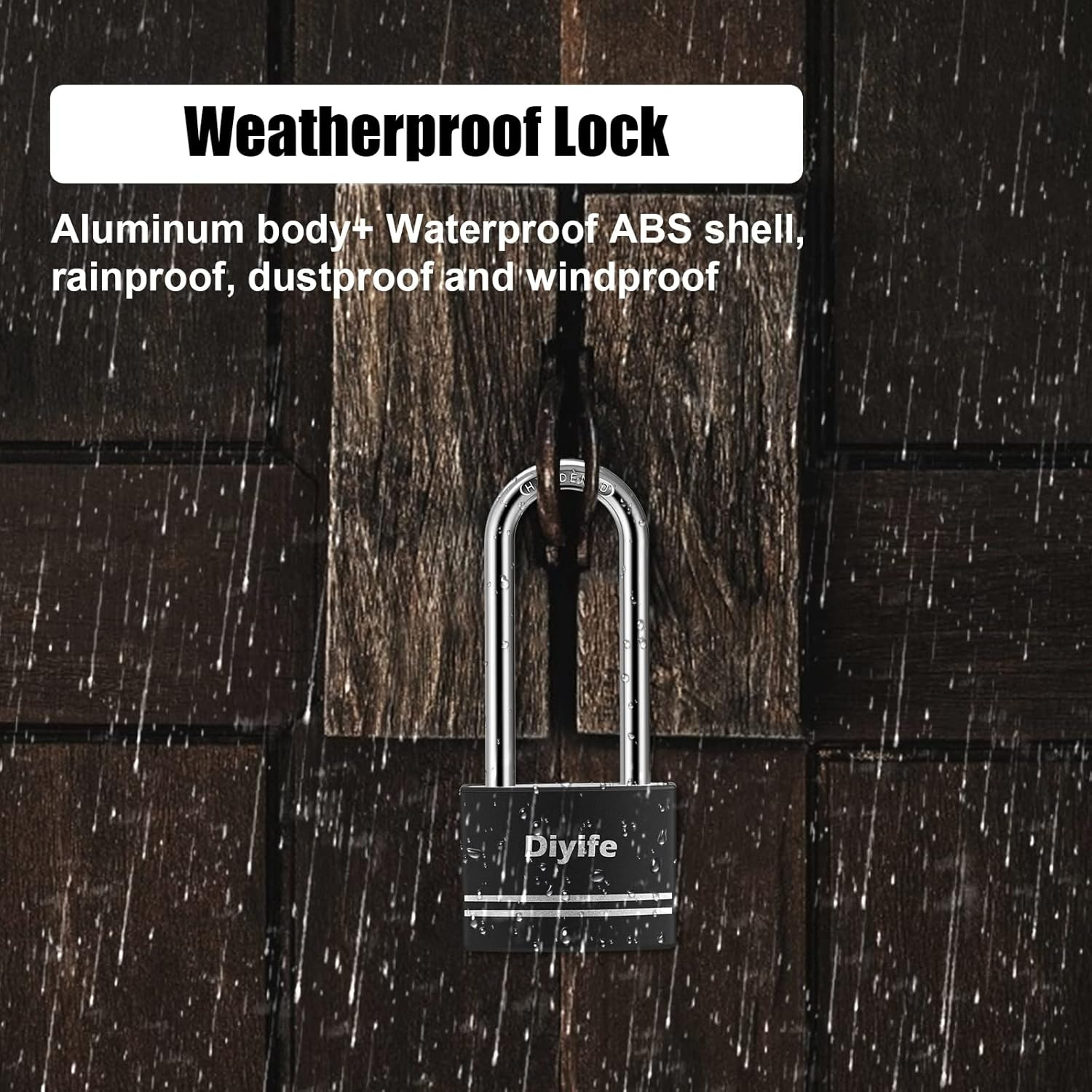 Diyife Padlock with Key, [2 Pack] [Waterproof] Lock with Key, Long Shackle Padlo