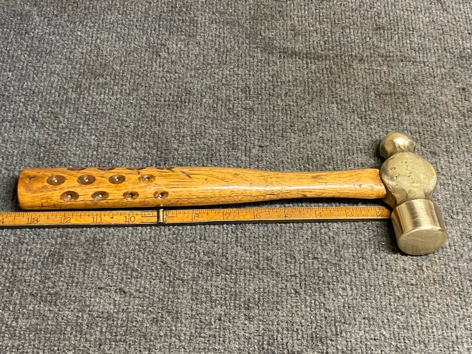 Vintage Ampco 24 Oz Yellow Brass Non Sparking Ball Peen Hammer Original Handle