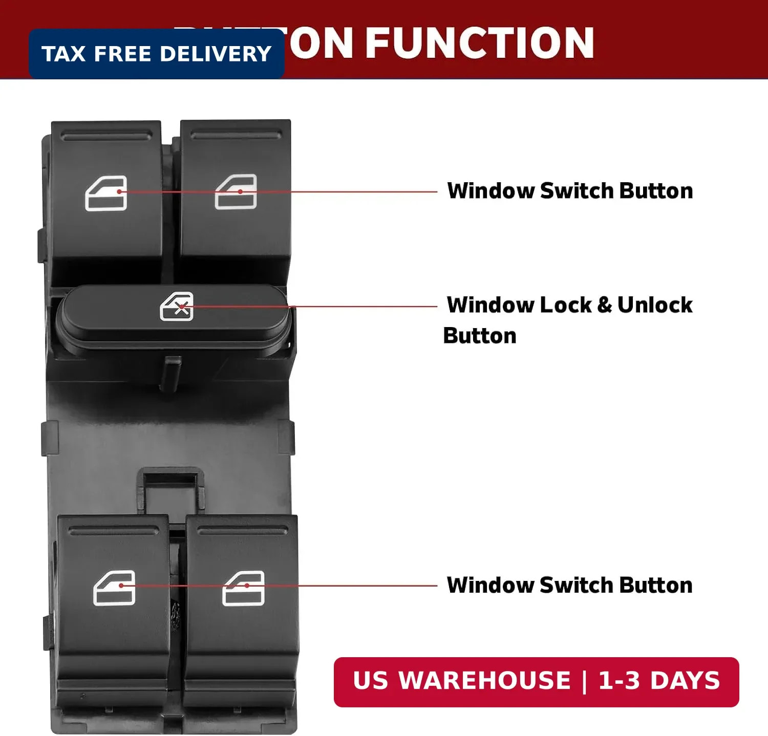 Master Power Window Switch Compatible with 05-2016 VW Jetta, 10-2014 Golf, 06-20