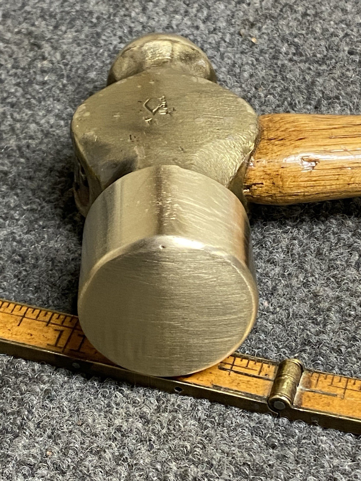 Vintage Ampco 24 Oz Yellow Brass Non Sparking Ball Peen Hammer Original Handle