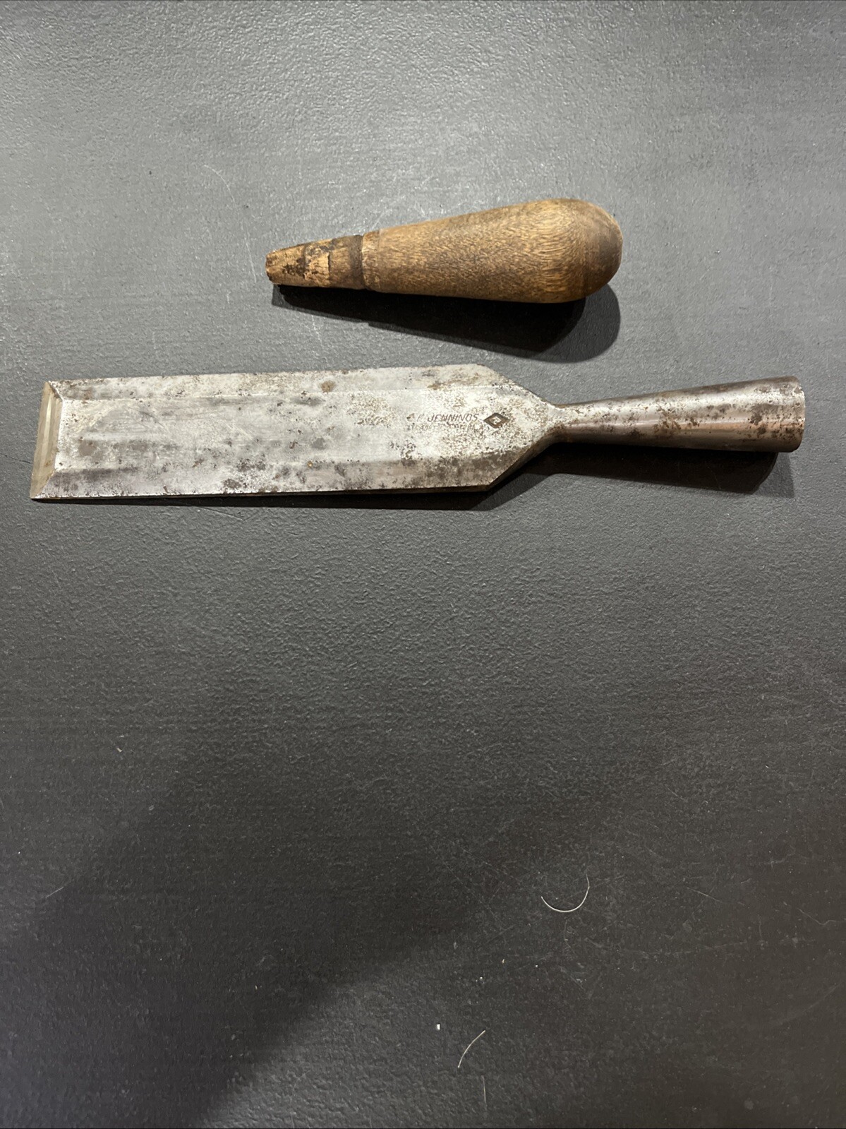 Vintage C.E. Jennings 1 3/4” Bevel Edge Chisel, Arrowhead Trademark 13” Over All