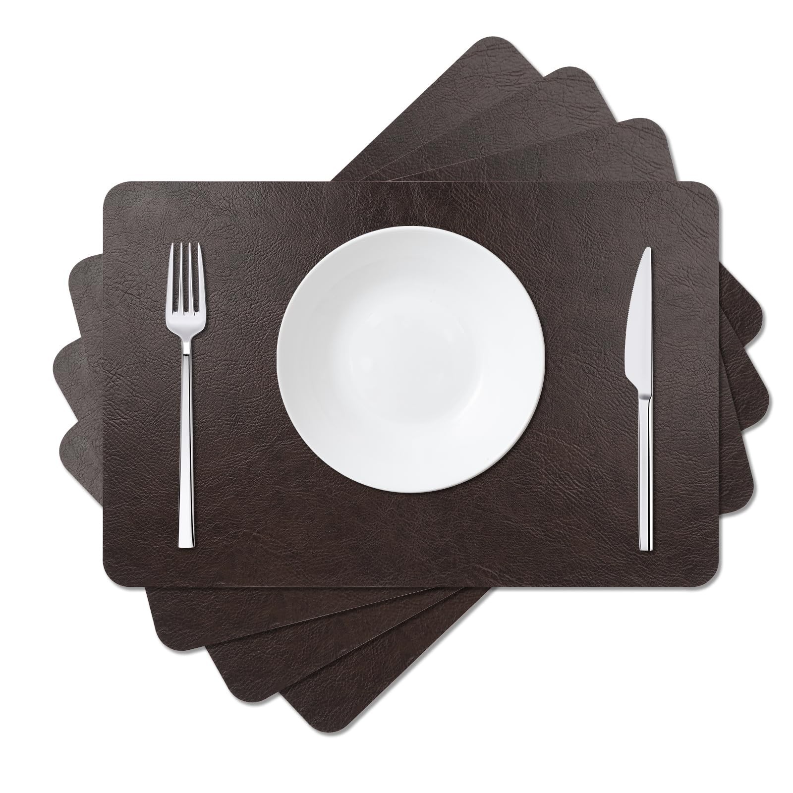 EDanle Cowhide Pattern Faux Leather Placemats Set of 4,Heat Resistant Non-Sli…