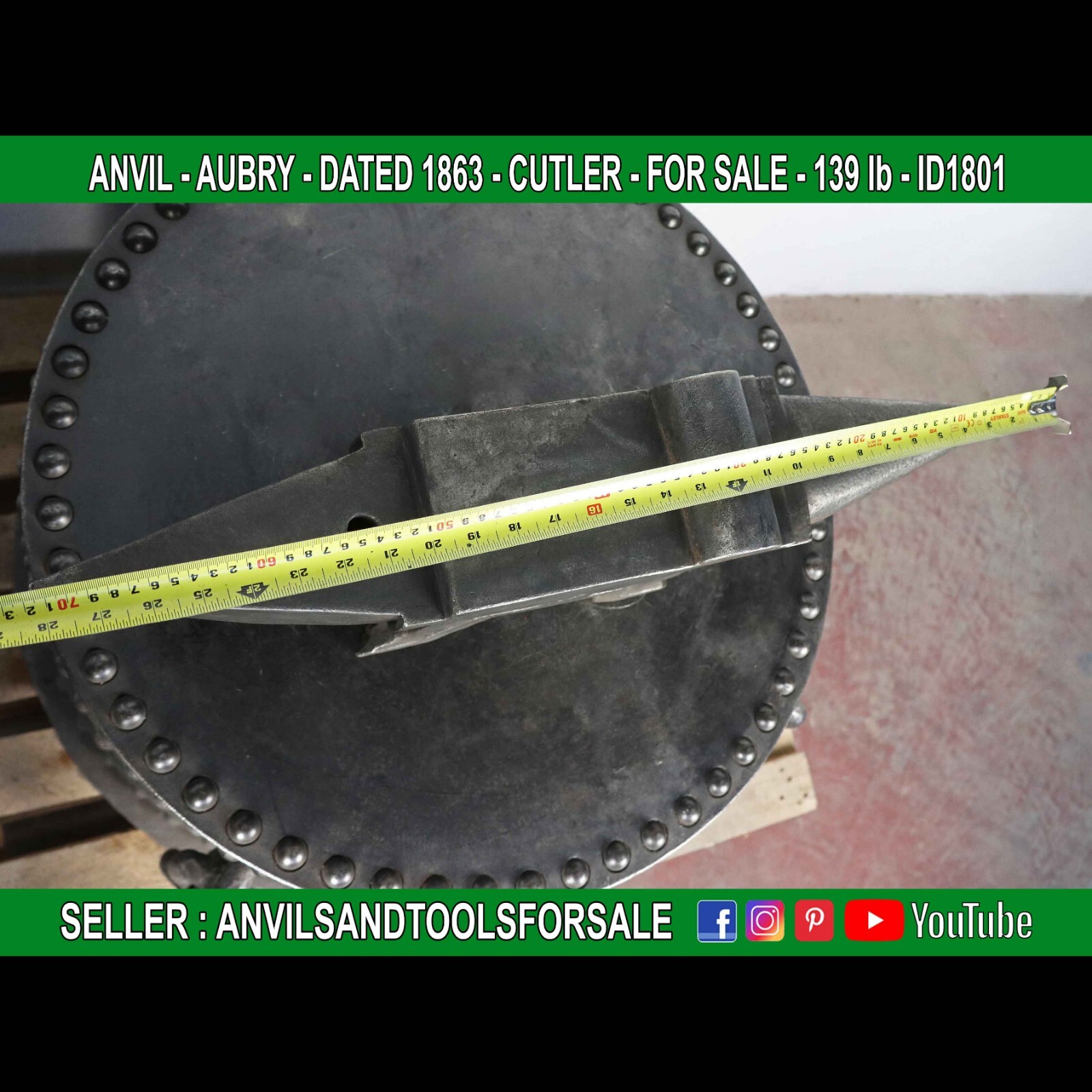 ANVIL – AUBRY – DATED 1863 – CUTLER – 139 lb – ID1801
