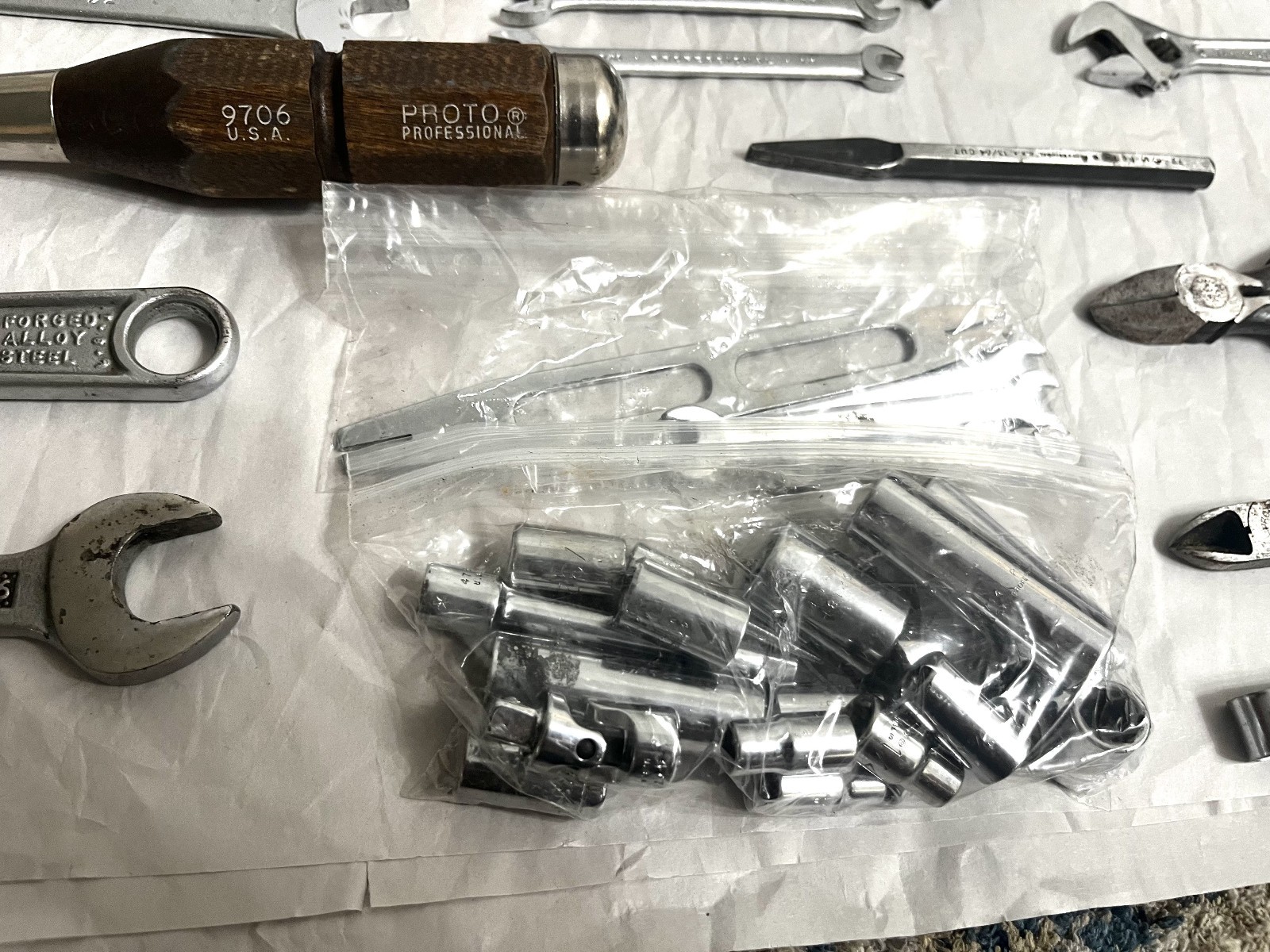 Proto Tool Lot of 27 Pieces Wrenches, Sockets, Pliers & Ratchet USA Mechanic