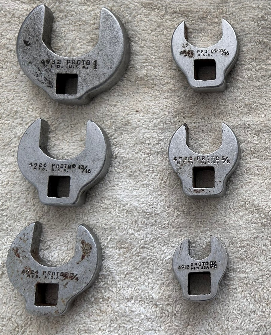 (6) Vintage Proto USA 3/8″ Drive Crowfoot Wrench Set 1″ 13/16 3/4 11/16 5/8 3/8″