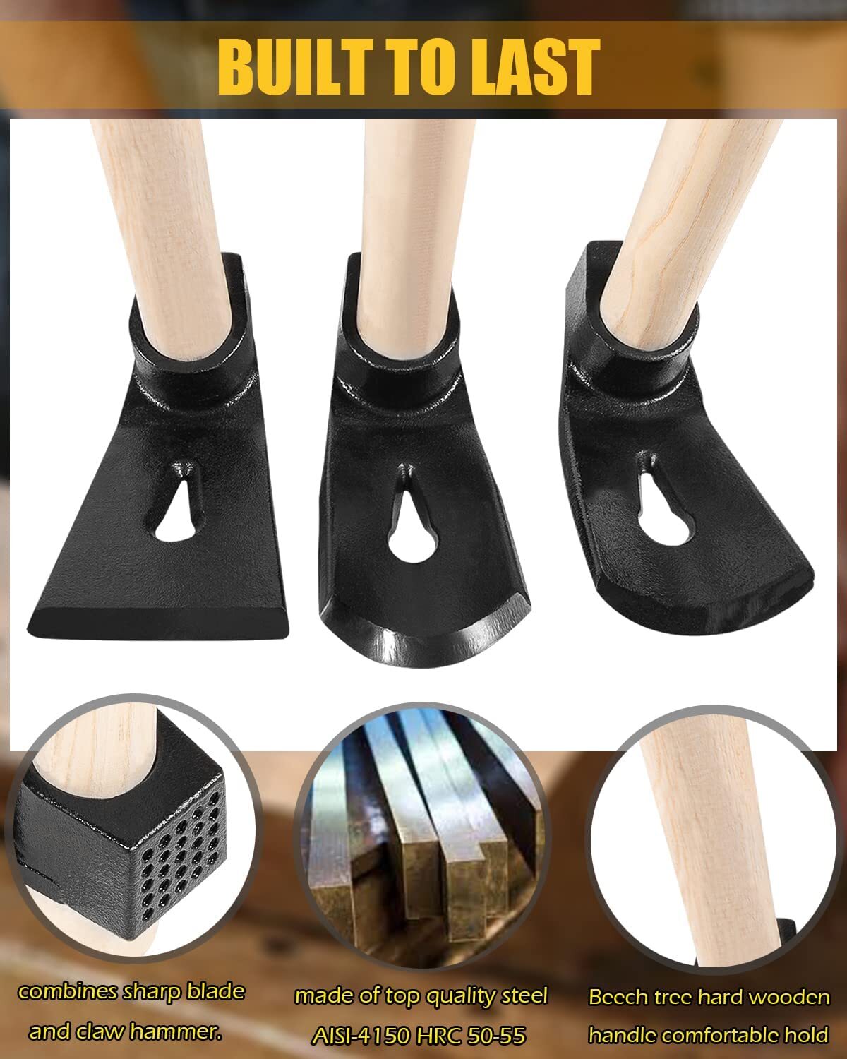 Straight Adze, Big Curve Adze, Small Curve Adze -Adze Woodworking Tool Set 3PCS