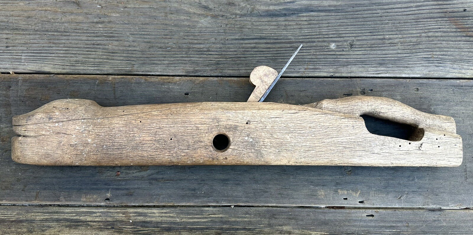 Antique Shipwright Ships Carpenter Figural Snake Fish Head Carved Wood Plane