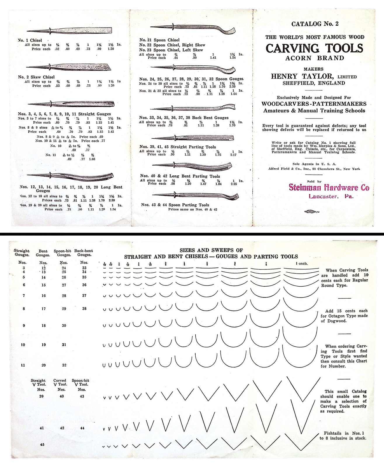 Orig. 6 Page Fanfold Catalog of Henry Taylor Acorn Carving Tools – mjdtoolparts