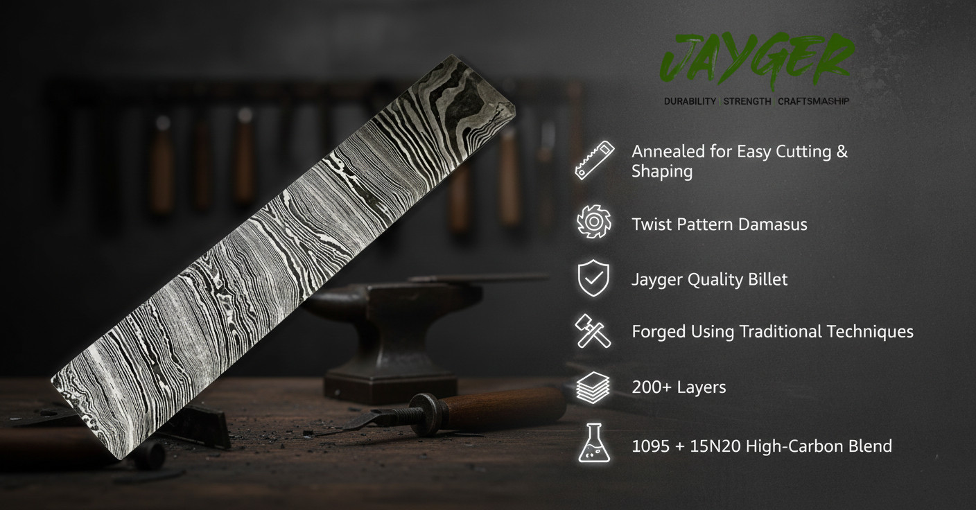 Jayger Handmade Double Edge Dagger Knife Blank , Damascus Steel Blade, Brass gua
