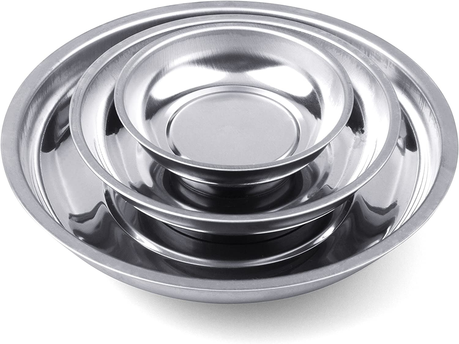 3-Piece Round Magnetic Tray Set | 3″, 4″, 6″ Stainless Steel for Mechanics