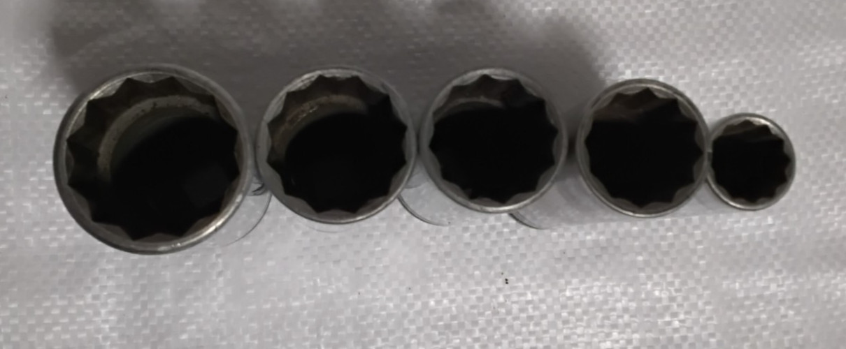 (5) S-K 1/2″ Drive 12 Point Knurled Deep Socket Set SK USA Vintage Tool Lot