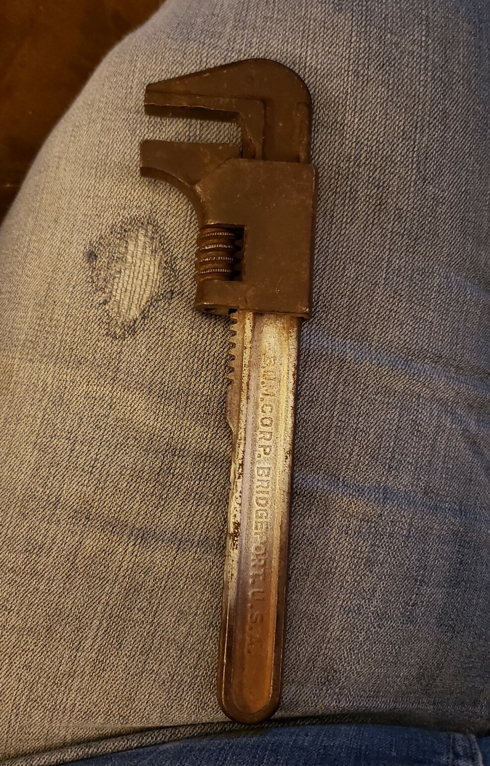 Antique Monkey Wrench 9″ B.H.M. Corp Bridgeport, USA alligator wrench vtg.