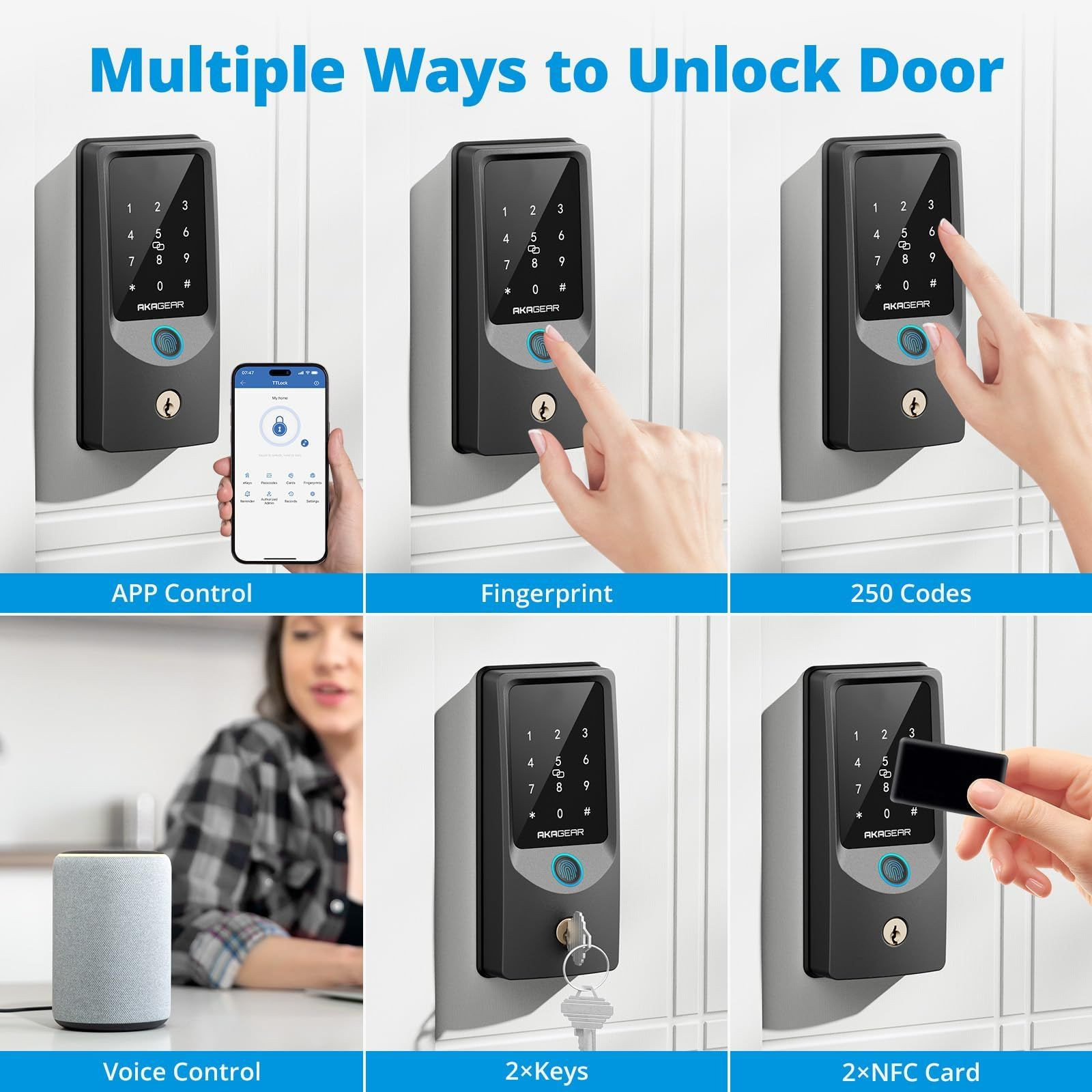 AkaGear T02 Fingerprint Keyless Entry Door Lock – Built in Black with WiFi
