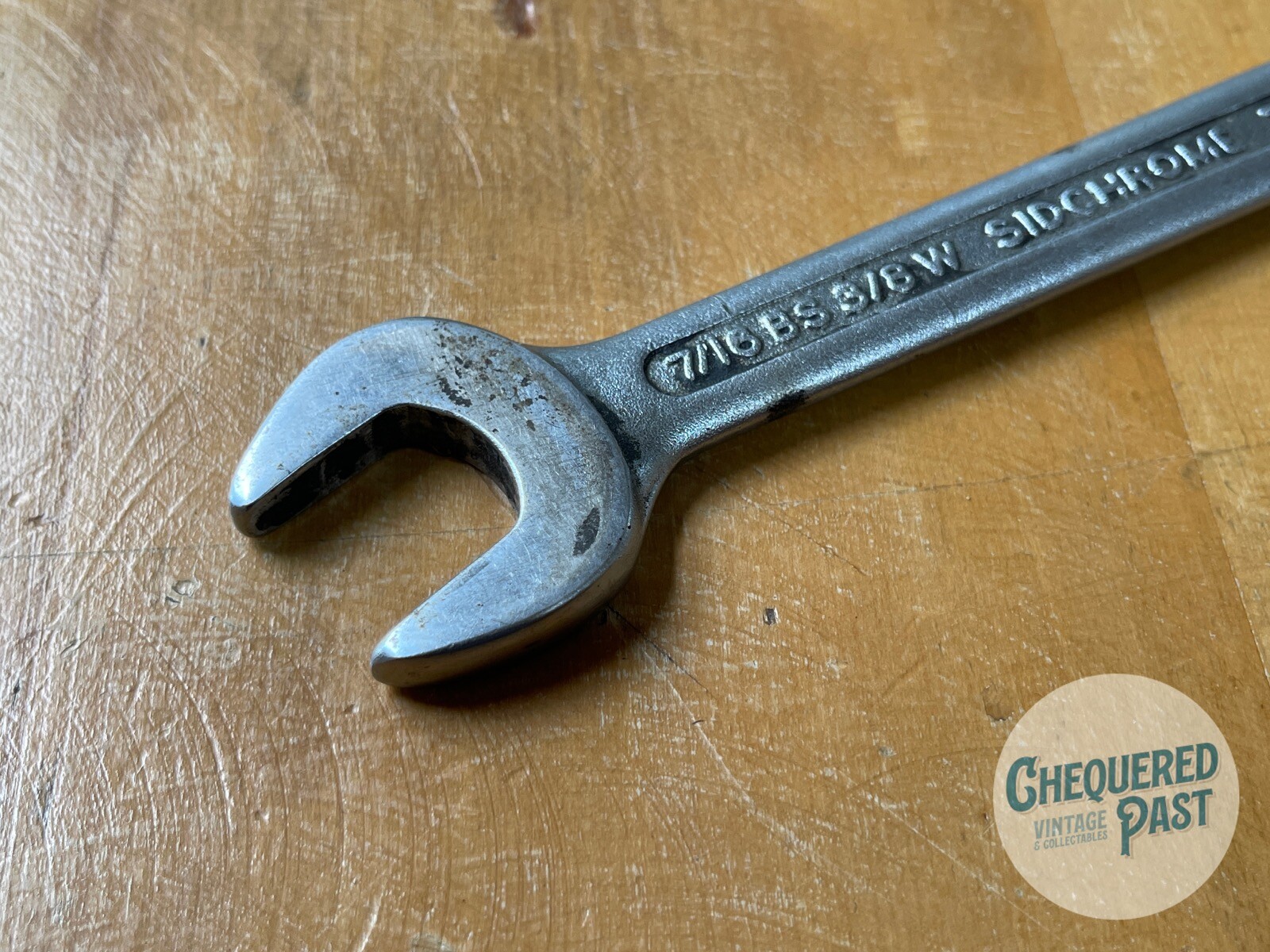 Vintage SIDCHROME 7/16″ BS (3/8″W) x 1/2″ BS (7/16″W) Spanner Made in Australia