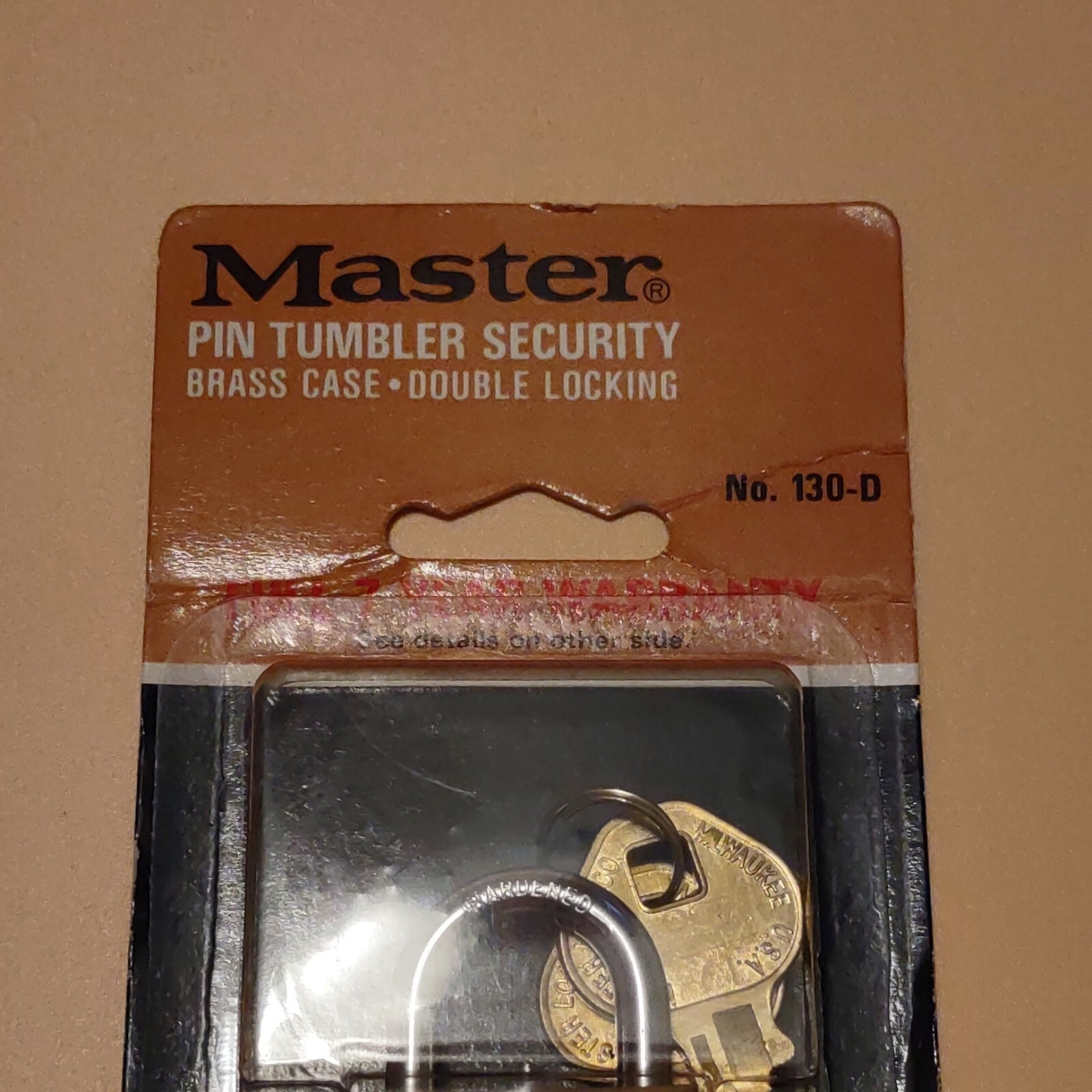 Vintage MASTER LOCK Solid Brass Padlock & Key Marine Use No. 130-D Deadstock