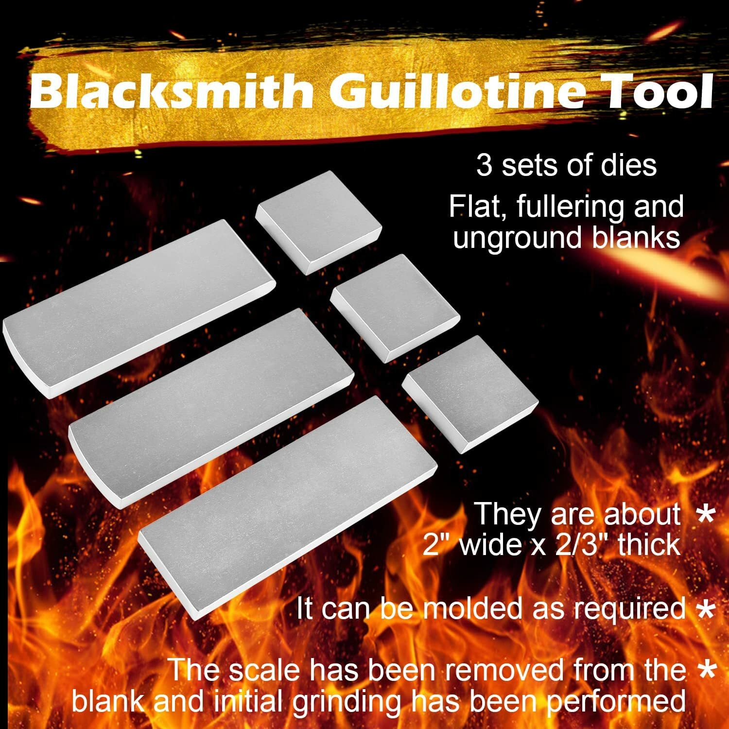 7PCS Blacksmith Guillotine Tool with 3 Sets of Dies, Flat, Fullering & Blank