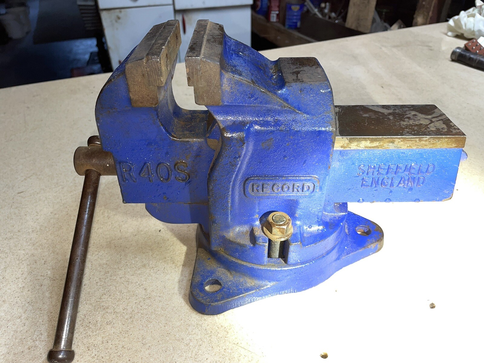 Vintage Sheffield England Machinist Vice R40S Jaws in Great Shape Weight 37 lbs.