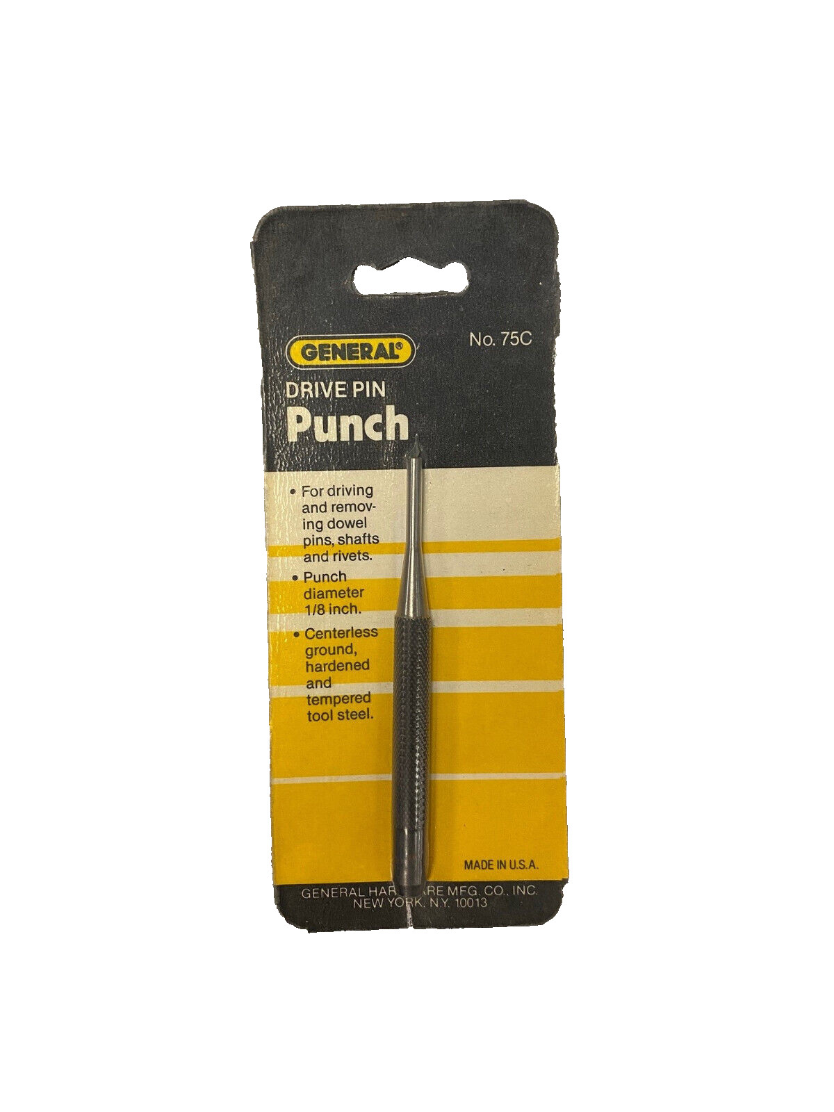 GENERAL TOOLS 1/8IN DRIVE PIN PUNCH 75C NEW OLD STOCK MADE IN USA