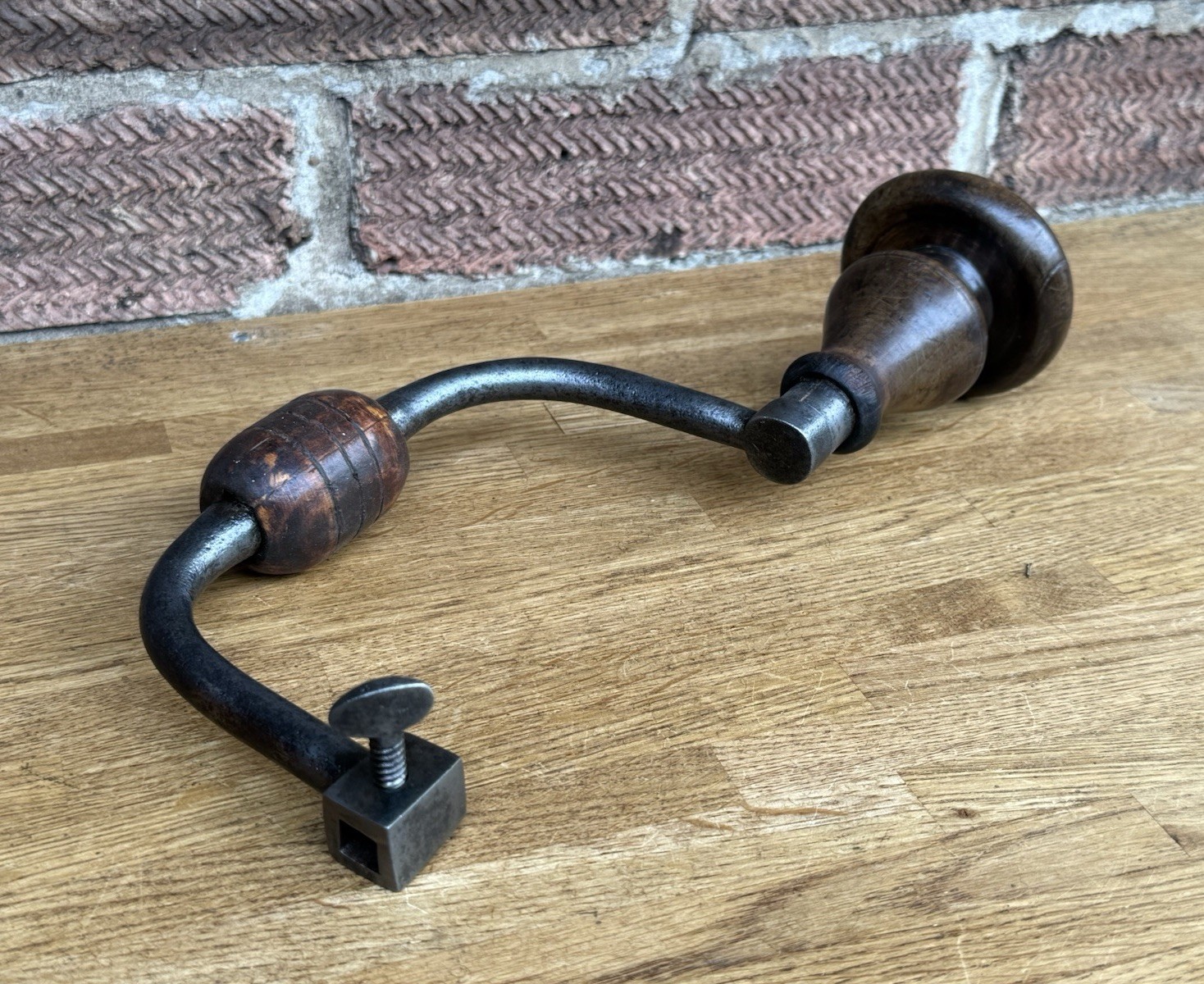 Antique Early Six Penny Hand Brace Hand Drill Auger Woodworking Vintage Old Tool
