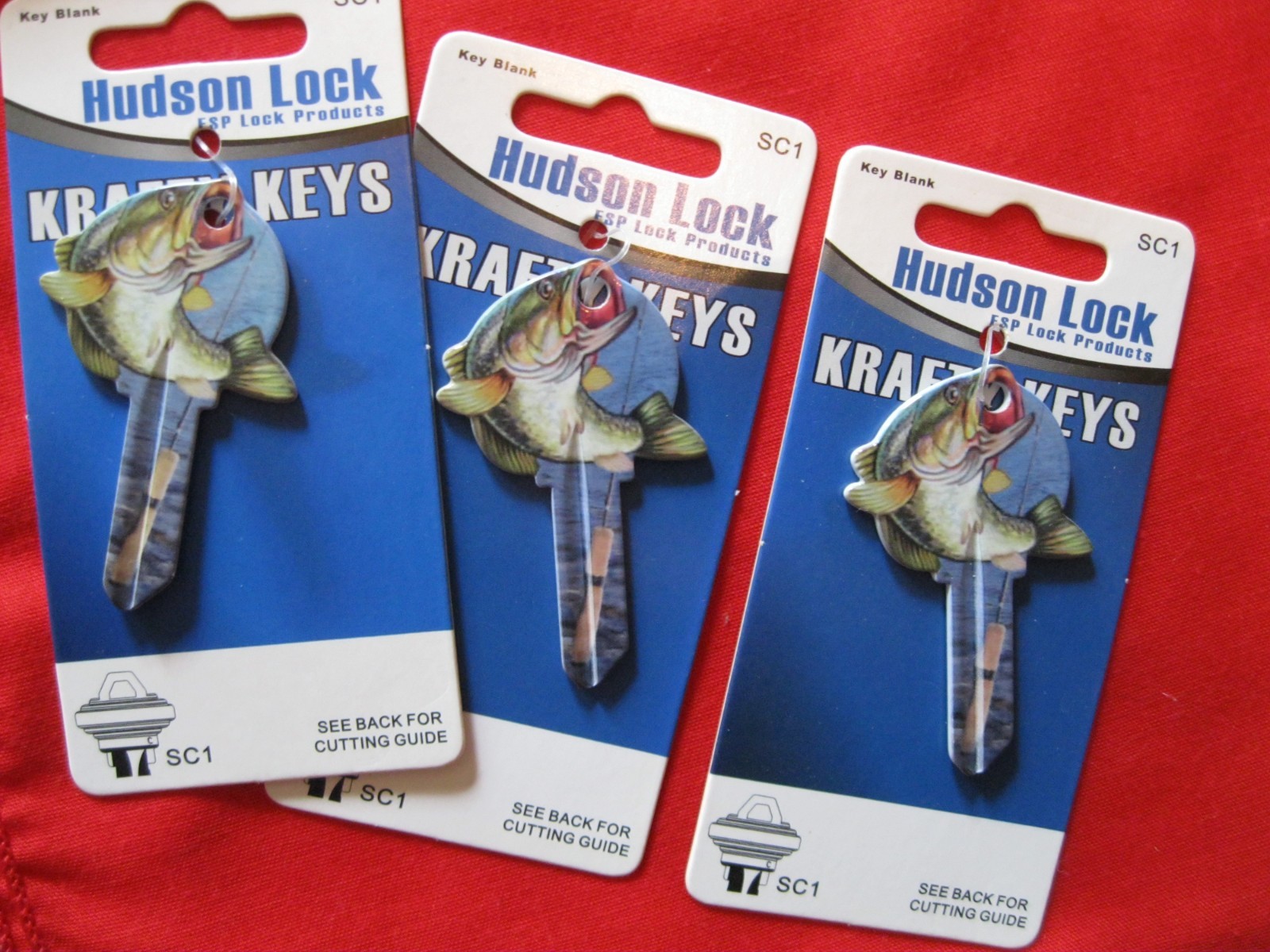 Hudson Lock Krafty Key brand Blanks, FISHING, Sports themed, set of 3, SC1