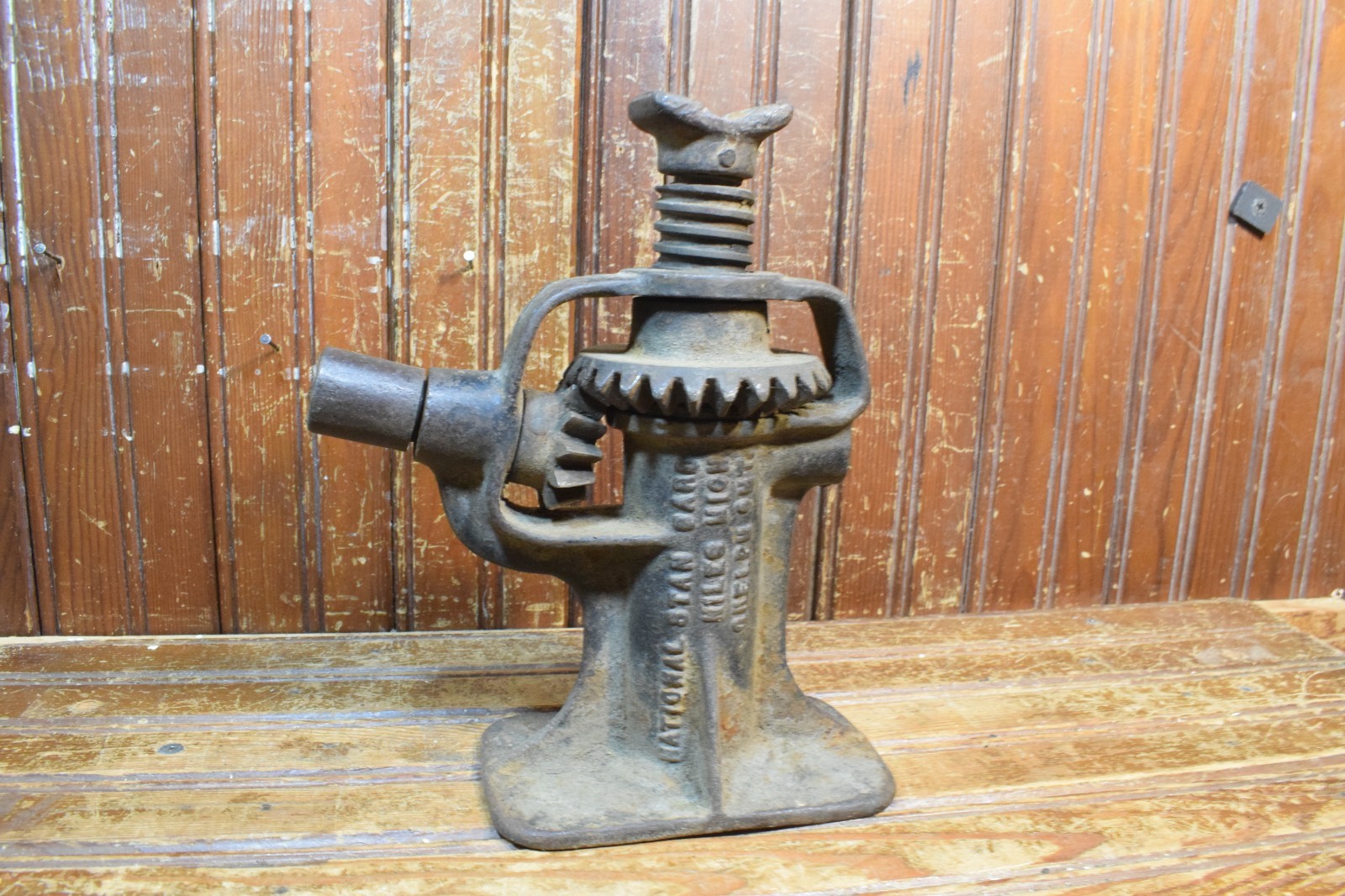 NATIONAL STANDARD BEVEL GEAR SCREW JACK FORGED IRON ANTIQUE 1910s PAT APPLIED