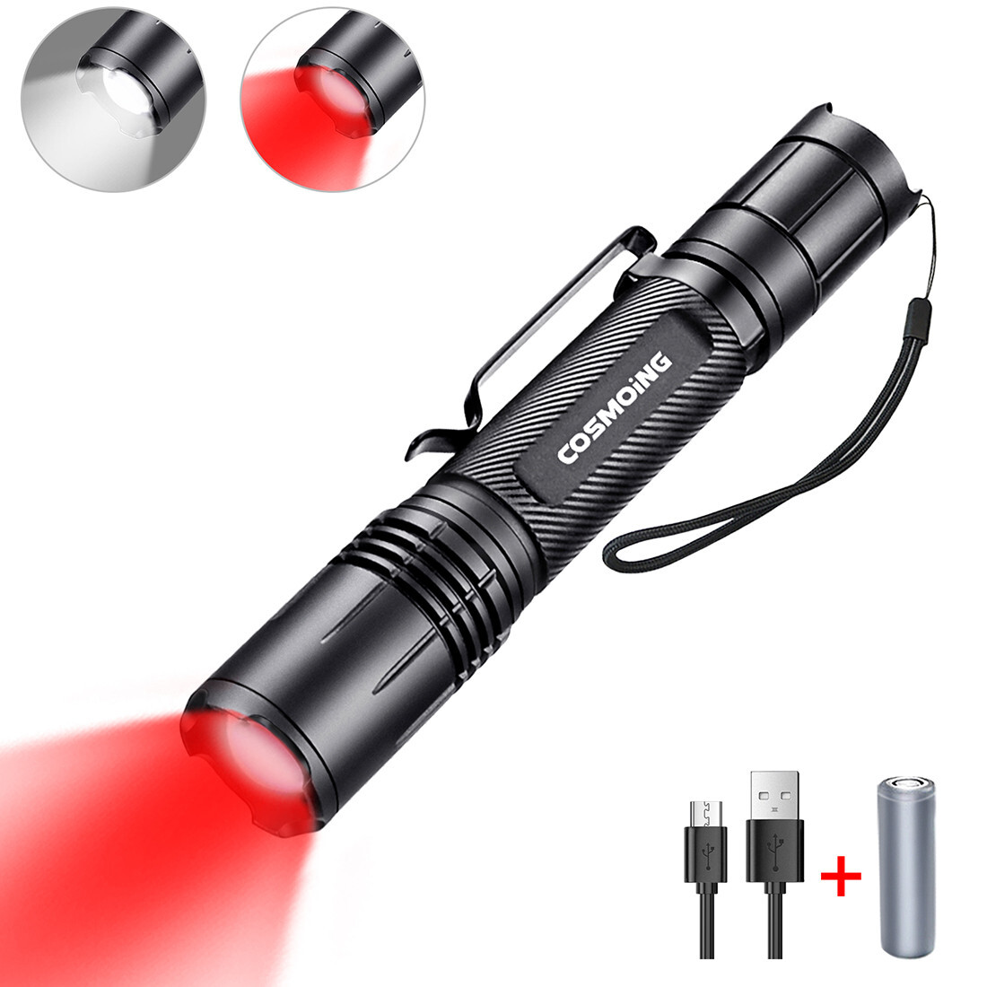 Red Light LED Flashlight Zoomble 600LM Rechargeable Astronomy Night Vision Lamp