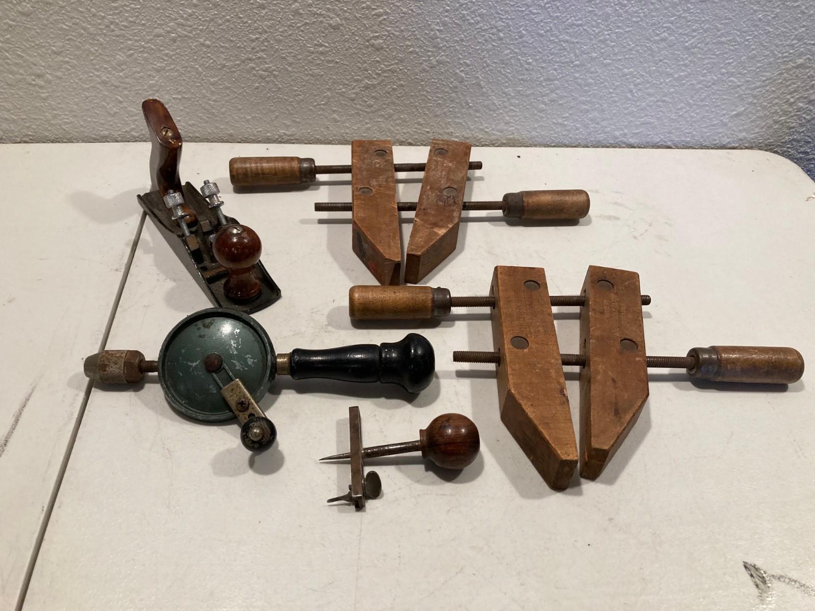 Lot Vintage Woodworking Tools Windsor No 33 Plane Craftsman Drill Wetzler Clamps