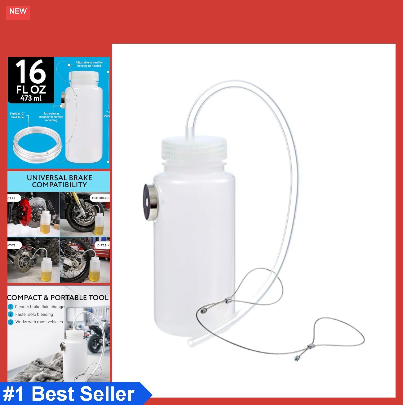 Brake Bleeder Kit 16 Oz Magnetic Bottle Lanyard One Man Brake Fluid Bleed Tool