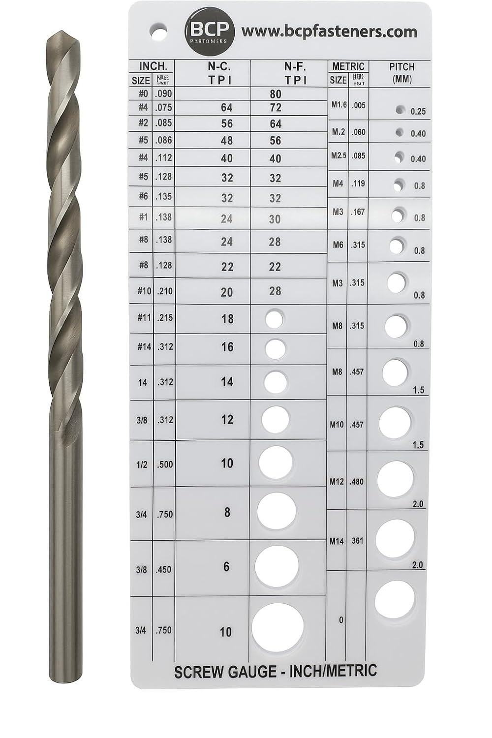 Screw Thread Gauge | Metric and SAE | Recommends Drill Bit & Tap Size (BCP675)